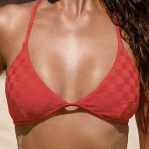 BERLOOK Red Jacquard Triangle Cross Back Bikini Top ONLY 46